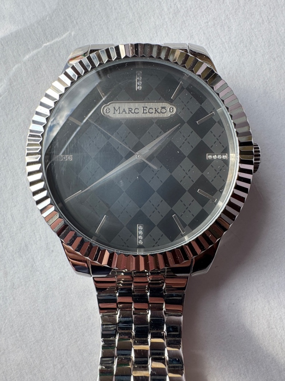 Marc Ecko Silver Watch with Black Patterned Dial